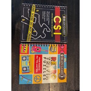 Brain Games CSI Crime Scene Investigation & Retro Trivia Puzzles 2 Book Set